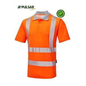 PULSAR LIFE Mens Sustainable High Visibility Short Sleeved Polo Shirt Orange