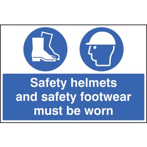 Safety Helmets and Safety Footwear Must Be Worn Aluminium Sign
