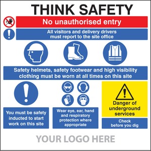 Think Safety - No Unauthorised Entry Fluted Polypropylene Sign