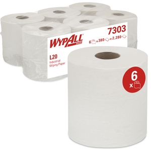 7303 WypAll Ind Wiping Paper L20 Centrefeed White (Pack 6)