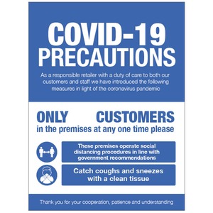 COVID-19 Precautions - Only XX Customers in These Premises At Any One Time - Rigid Plastic Sign