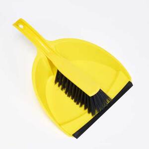 CleanWorks Plastic Dustpan and Brush Set - Yellow