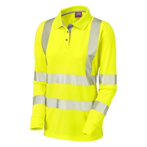 Leo Pollyfield Ecoviz/Coolviz  Sustainable Women's High-Visibility Long Sleeve Polo Shirt Yellow