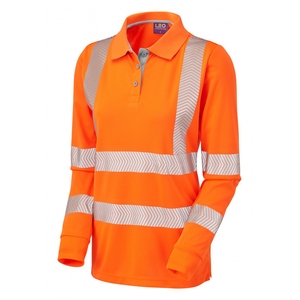 Leo Pollyfield Ecoviz Coolviz  Sustainable Women's High-Visibility Long Sleeve Polo Shirt Orange
