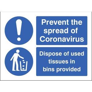 Prevent the Spread of Coronavirus Dispose of Used Tissues in Bins Provided Adhesive Stickers Pack 5
