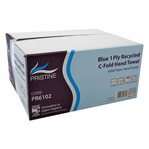 PRISTINE 1-Ply Recycled C-Fold Hand Towels Blue 250x217MM Case 4000