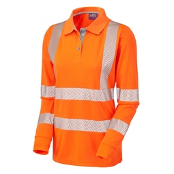 Leo Pollyfield Ecoviz/Coolviz  Sustainable Women's High-Visibility Long Sleeve Polo Shirt Orange