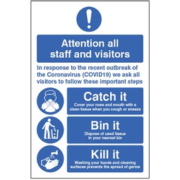 Attention All Staff and Visitors - Covid-19 Self Adhesive Vinyl