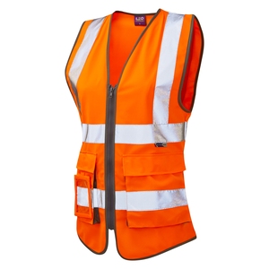 Leo Lynmouth Women's Executive Sleeveless Waistcoat - High-Visbility Orange