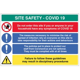 Covid-19 Site Safety - May Result In Disciplinary Rigid Plastic Sign