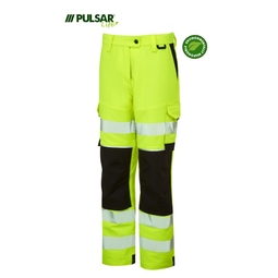 PULSAR LIFE Mens Sustainable High Visibility Stretch Combat Trouser Reg Leg Yellow