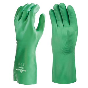 Showa 731 EBT Flock-Lined Unsupported Biodegradable Nitrile Gauntlet Green (Pair)