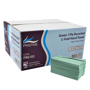 PRISTINE Recycled 1-Ply C-Fold Hand Towel Green (Case 2880)