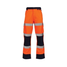 KeepSAFE High Visibility Two Tone Cargo Trousers Tall Leg Orange Navy