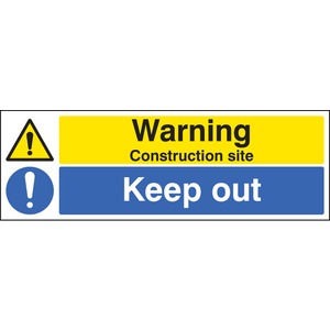 Warning Construction Site Keep Out  - Rigid Plastic Sign 600 x 200MM