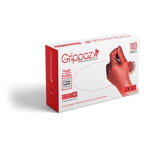 Grippaz Heavy Duty Red Nitrile Disposable Gloves Box 100