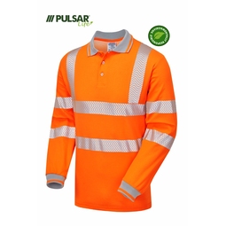 PULSAR LIFE Womens Sustainable High Visibility Long Sleeved Polo Shirt Orange