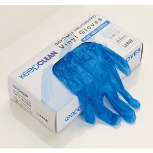 KeepCLEAN Vinyl Powdered Disposable Gloves Blue Box 100