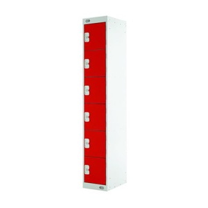 Locker 6 Door Grey, Red Door 1800 x 300 x 300mm