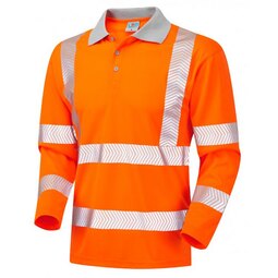 Leo Barricane Coolviz Plus High Visibility Rail Long Sleeved Polo Shirt Orange