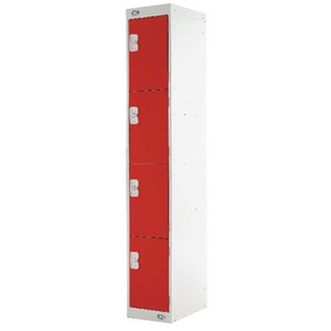 Locker 4 Door Grey, Red Door 1800 x 300 x 300mm