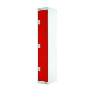 Locker 3 Door Grey, Red Door 1800 x 300 x 450mm