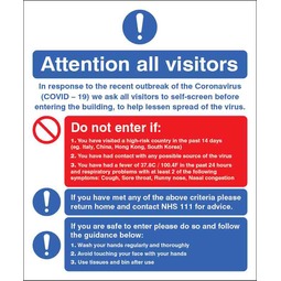 Attention All Visitors Covid-19 - Self Adhesive Vinyl
